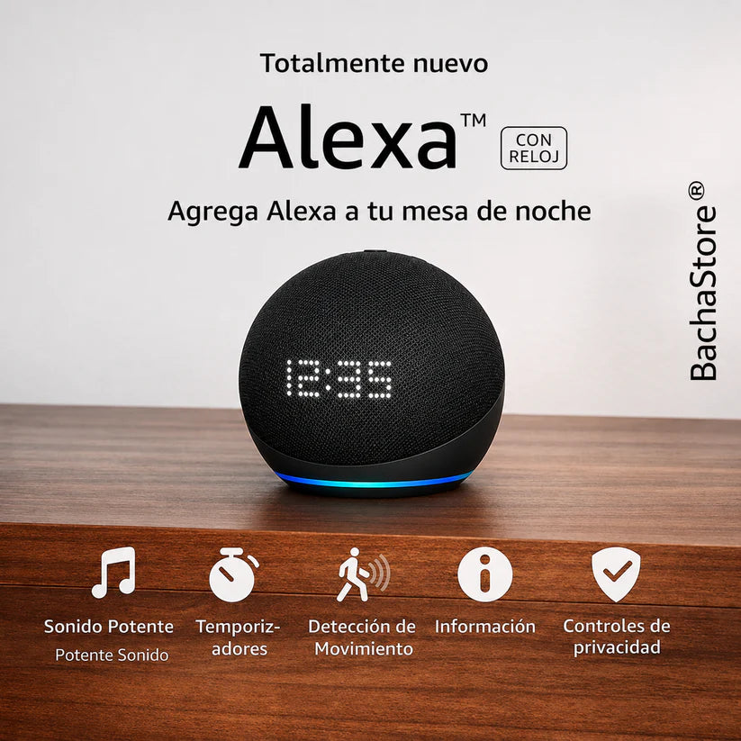 Alexa® Convierte tu casa en un Hogar Inteligente - Echo Dot 5ta Gen con Reloj